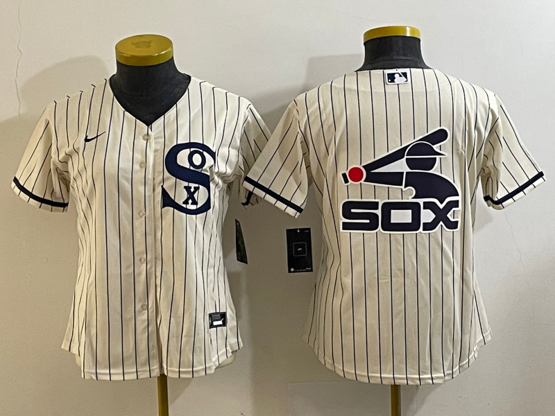 Women's Chicago White Sox Cream Team Big Logo Stitched Jersey(Run Small) 03
